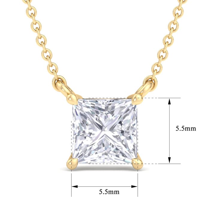 1 Carat Princess Cut Lab Grown Diamond Solitaire Necklace In 14 Karat Yellow Gold