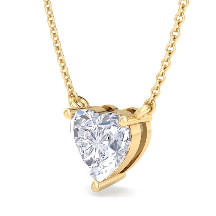 1 Carat Heart Shape Lab Grown Diamond Solitaire Necklace In 14 Karat Yellow Gold