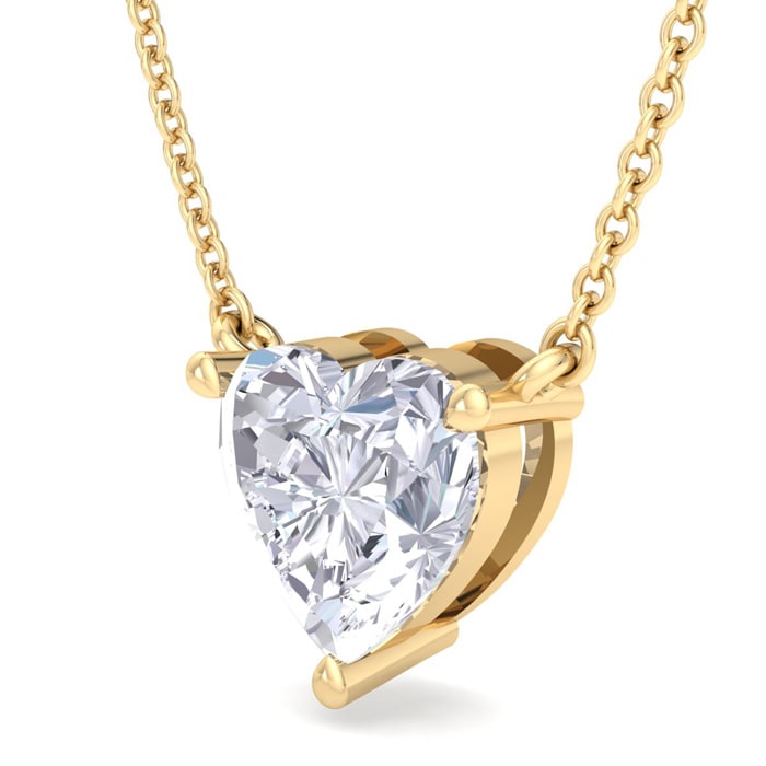 2 Carat Heart Shape Lab Grown Diamond Solitaire Necklace In 14 Karat Yellow Gold