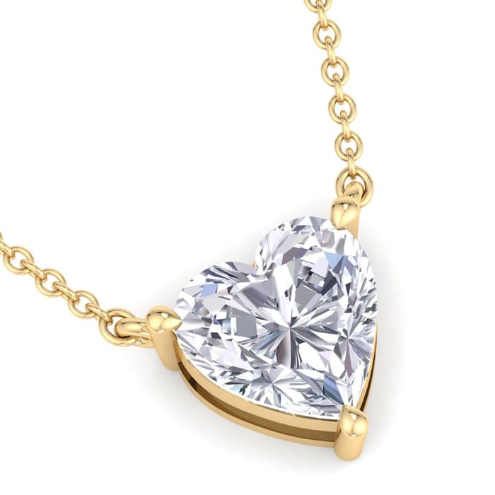 2 Carat Heart Shape Lab Grown Diamond Solitaire Necklace In 14 Karat Yellow Gold