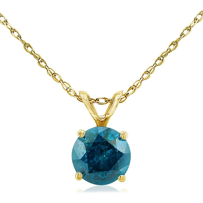 1/2ct Round Brilliant Cut Blue Diamond Pendant in 14k Yellow Gold