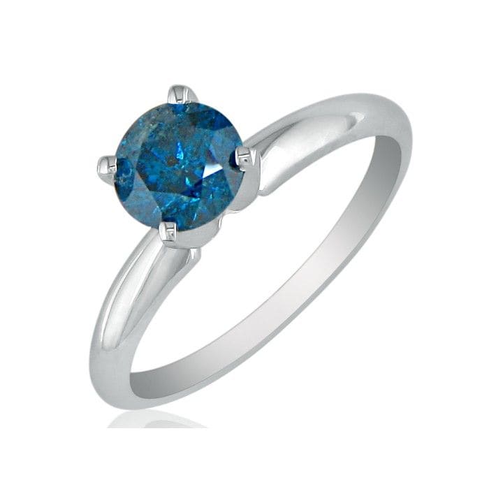 1/2ct Round Brilliant Cut Blue Diamond Ring In 14k White Gold