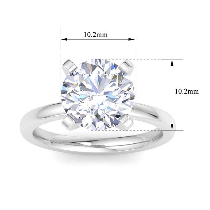 4 Carat Round Shape Lab Grown Diamond Ring In 14K White Gold, Solitaire