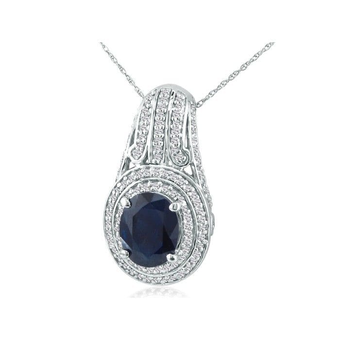 4 1/3ct Sapphire and Diamond Pendant in 14k White Gold