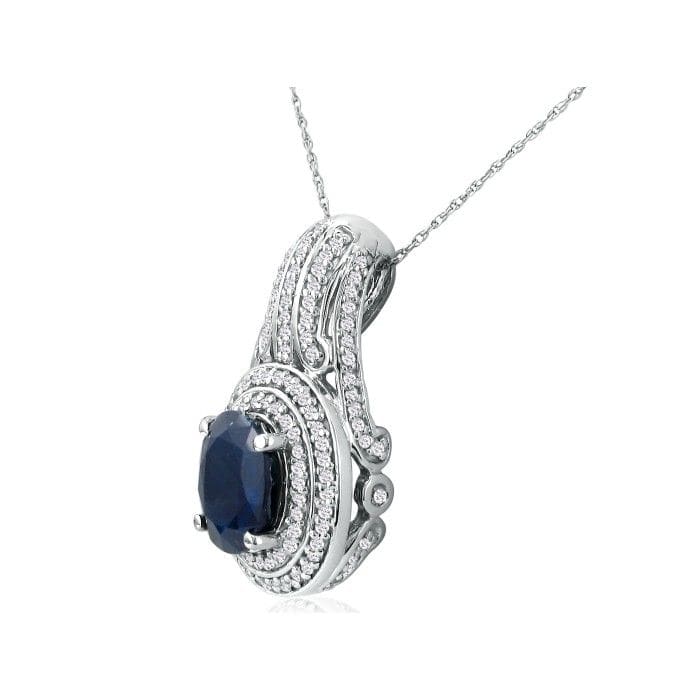 4 1/3ct Sapphire and Diamond Pendant in 14k White Gold