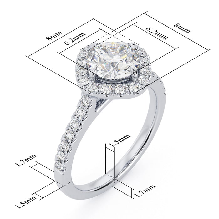 1 1/3 Carat Cushion Style Halo Lab Grown Diamond Engagement Ring in 14 Karat White Gold 