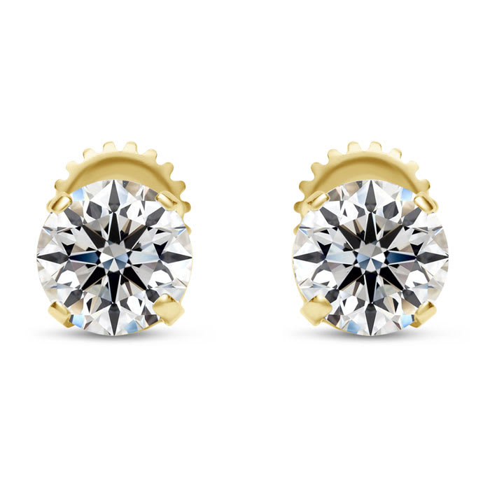 1 Carat Lab Grown Diamond Earrings In 14 Karat Yellow Gold, Basket Setting