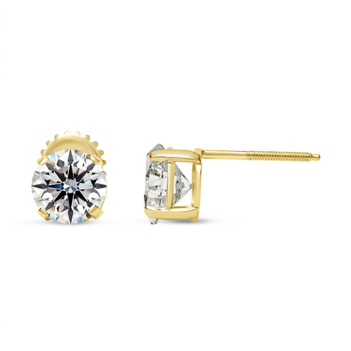 1 Carat Lab Grown Diamond Earrings In 14 Karat Yellow Gold, Basket Setting