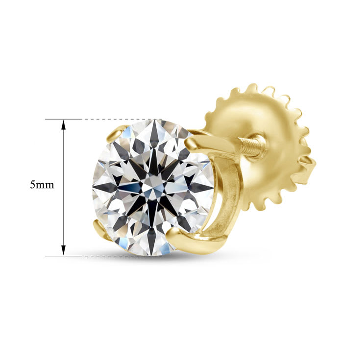 1 Carat Lab Grown Diamond Earrings In 14 Karat Yellow Gold, Basket Setting