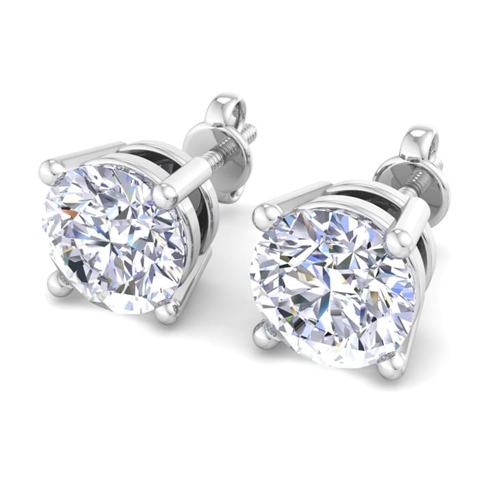 5 Carat Lab Grown Diamond Earrings In 14 Karat White Gold, Basket Setting