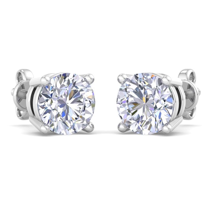 5 Carat Lab Grown Diamond Earrings In 14 Karat White Gold, Basket Setting