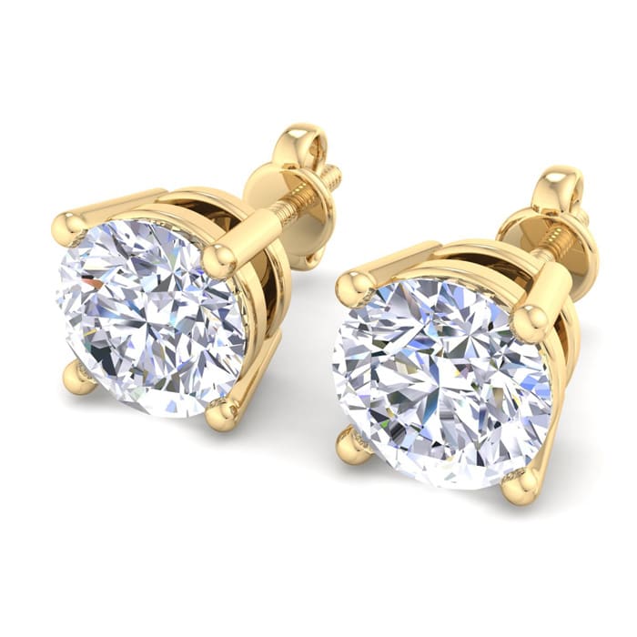 5 Carat Lab Grown Diamond Earrings In 14 Karat Yellow Gold, Basket Setting