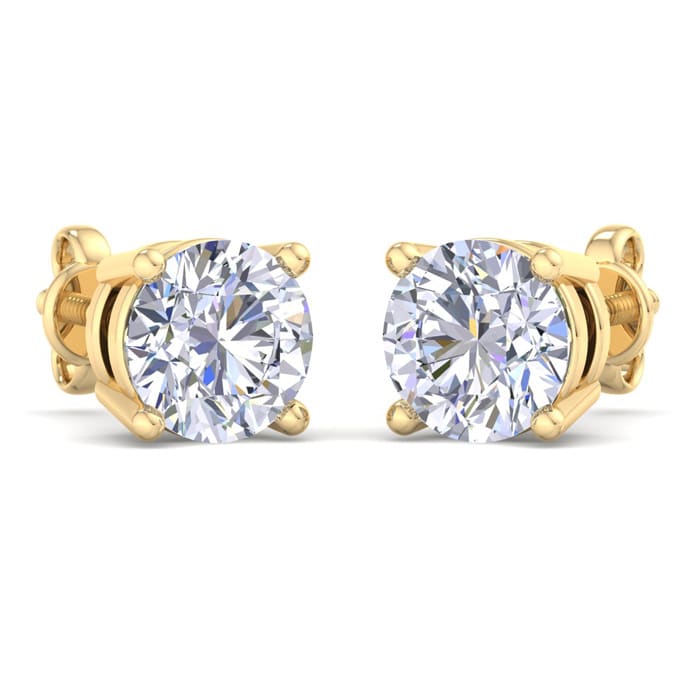 5 Carat Lab Grown Diamond Earrings In 14 Karat Yellow Gold, Basket Setting