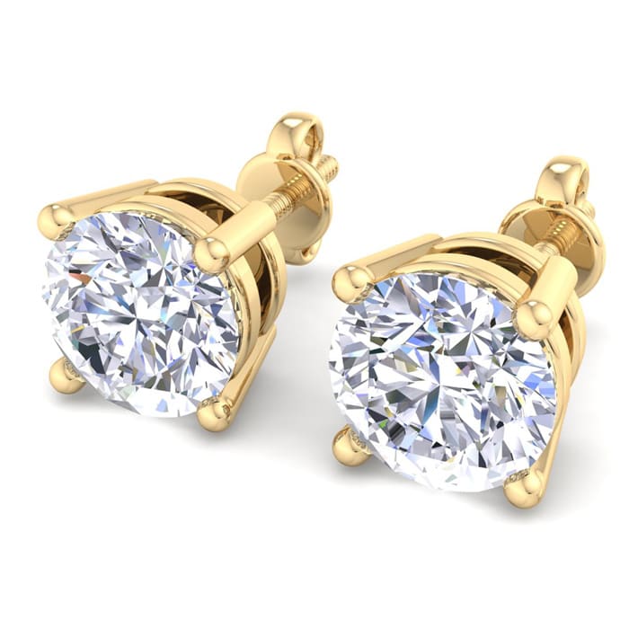 6 Carat Lab Grown Diamond Earrings In 14 Karat Yellow Gold, Basket Setting