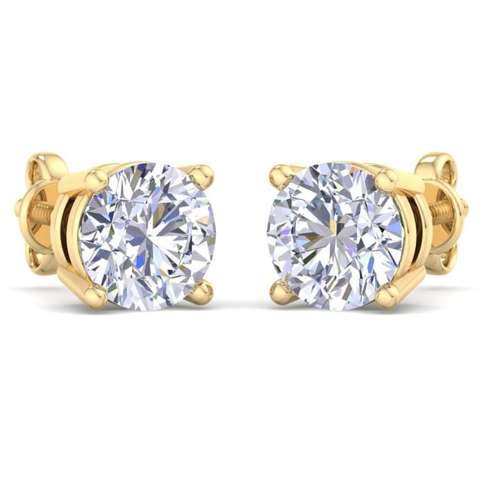 6 Carat Lab Grown Diamond Earrings In 14 Karat Yellow Gold, Basket Setting