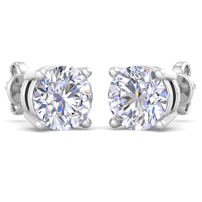 8 Carat Lab Grown Diamond Earrings In 14 Karat White Gold, Basket Setting