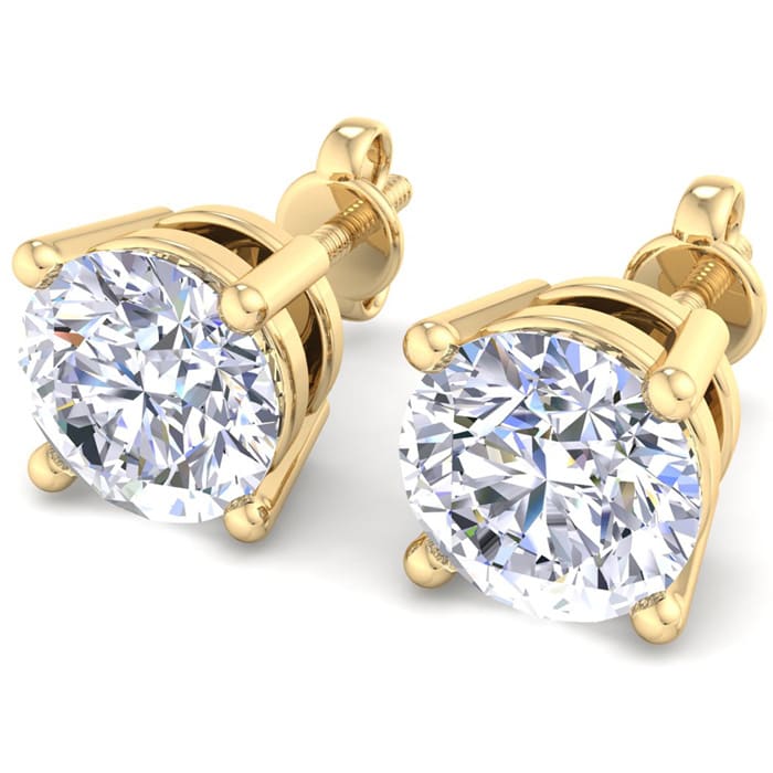 8 Carat Lab Grown Diamond Earrings In 14 Karat Yellow Gold, Basket Setting