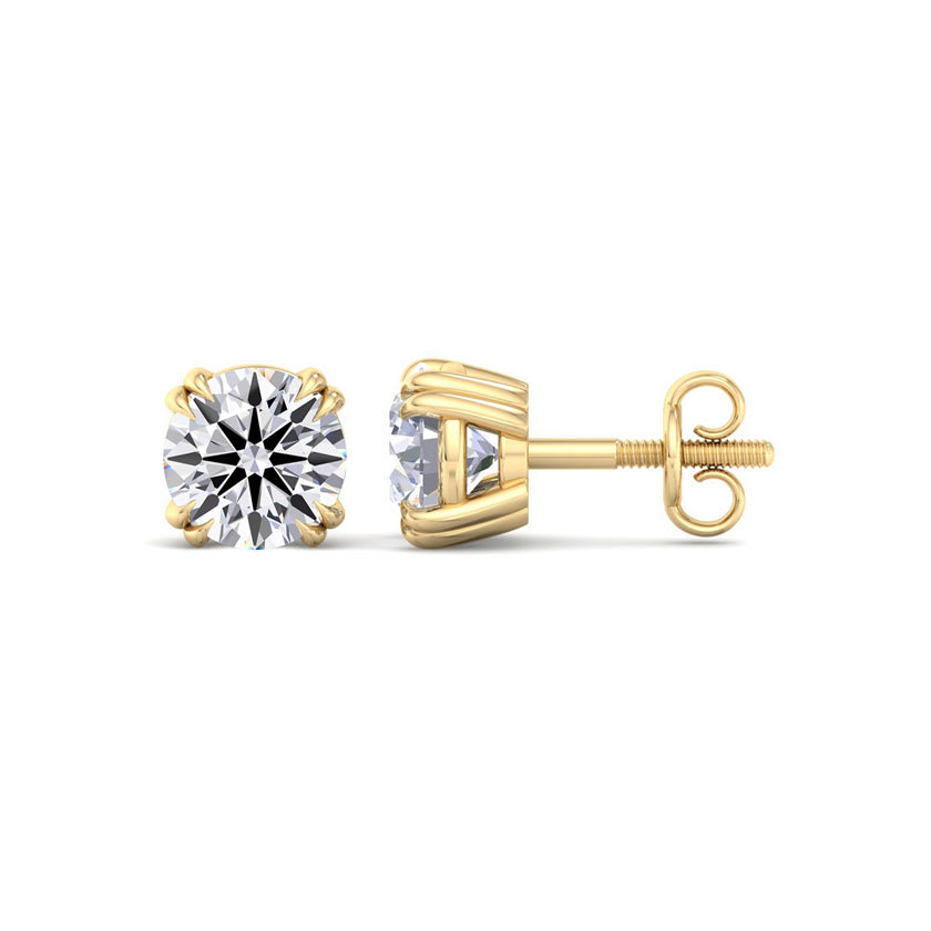 1 Carat Lab Grown Diamond Earrings In 14 Karat Yellow Gold, Double Prong Setting