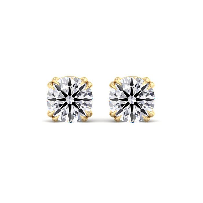 1 Carat Lab Grown Diamond Earrings In 14 Karat Yellow Gold, Double Prong Setting