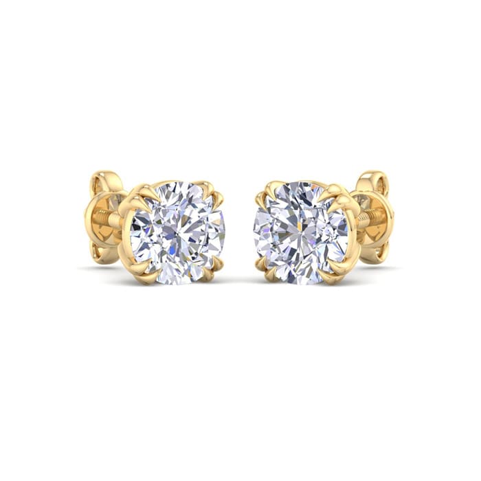 1 Carat Lab Grown Diamond Earrings In 14 Karat Yellow Gold, Double Prong Setting