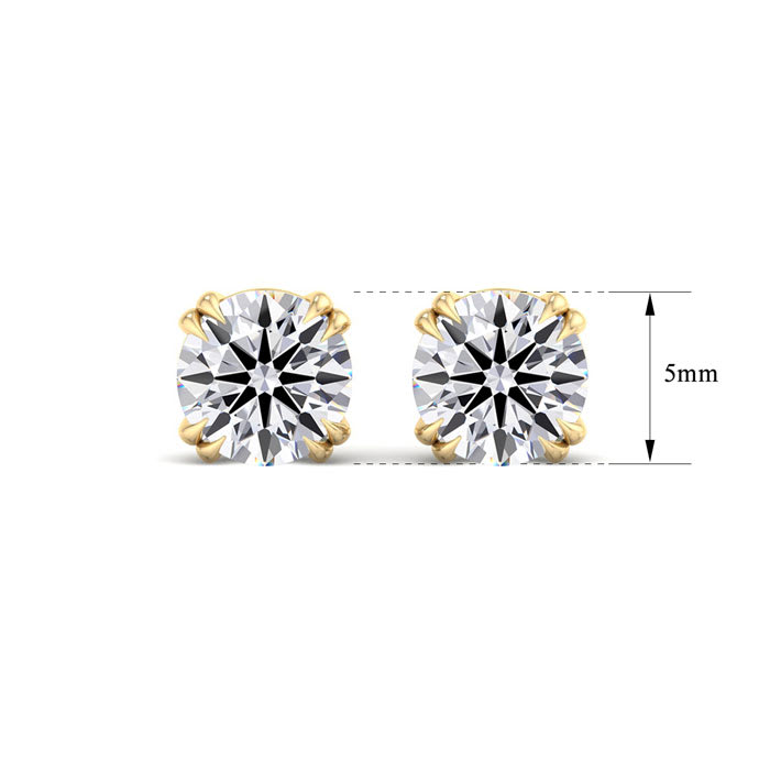 1 Carat Lab Grown Diamond Earrings In 14 Karat Yellow Gold, Double Prong Setting
