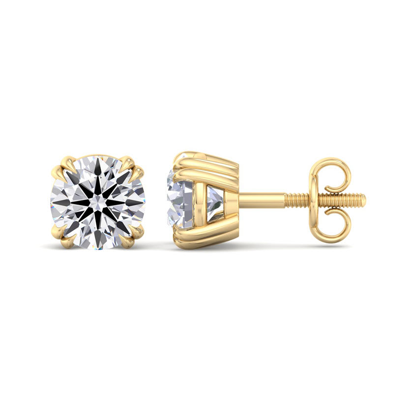 3 Carat Lab Grown Diamond Earrings In 14 Karat Yellow Gold, Double Prong Setting