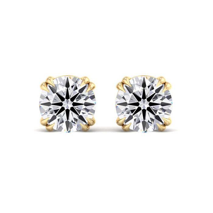 3 Carat Lab Grown Diamond Earrings In 14 Karat Yellow Gold, Double Prong Setting
