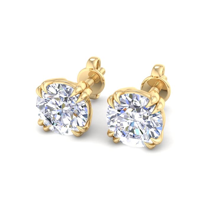 3 Carat Lab Grown Diamond Earrings In 14 Karat Yellow Gold, Double Prong Setting