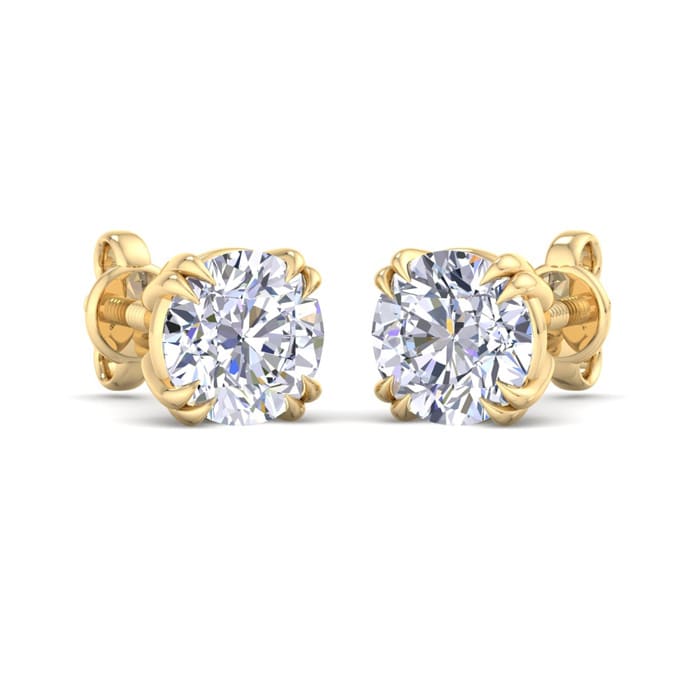3 Carat Lab Grown Diamond Earrings In 14 Karat Yellow Gold, Double Prong Setting