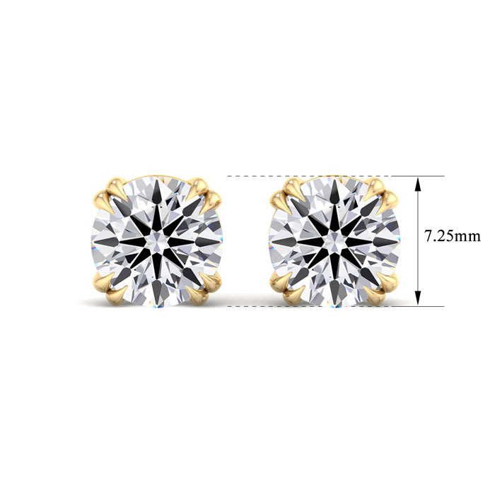 3 Carat Lab Grown Diamond Earrings In 14 Karat Yellow Gold, Double Prong Setting