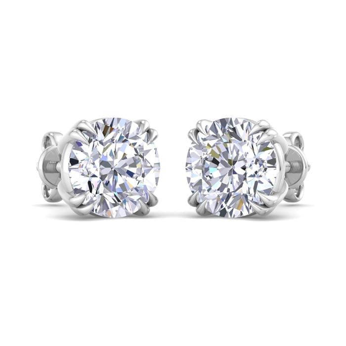 4 Carat Lab Grown Diamond Earrings In 14 Karat White Gold, Double Prong Setting