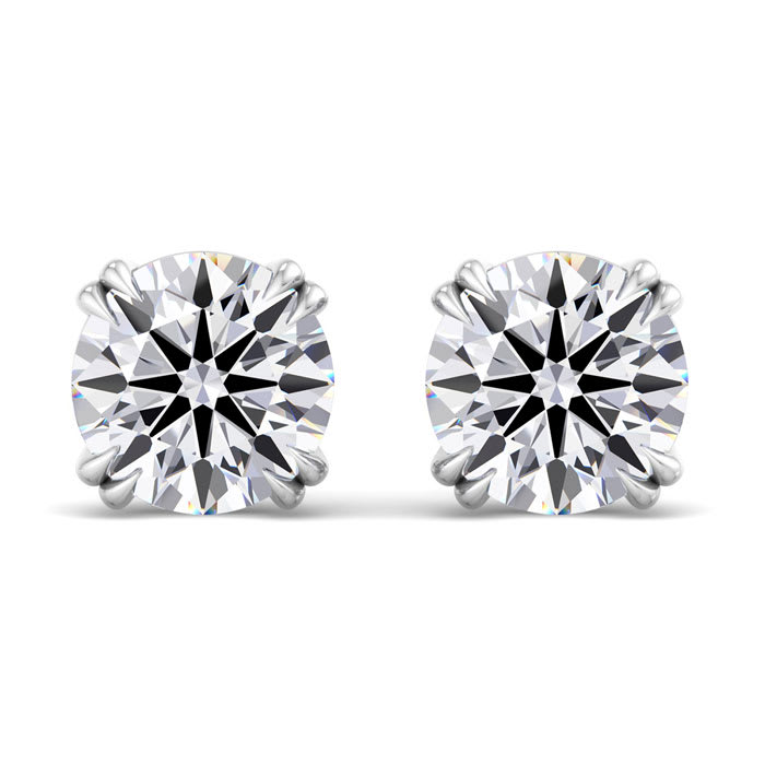6 Carat Lab Grown Diamond Earrings In 14 Karat White Gold, Double Prong Setting