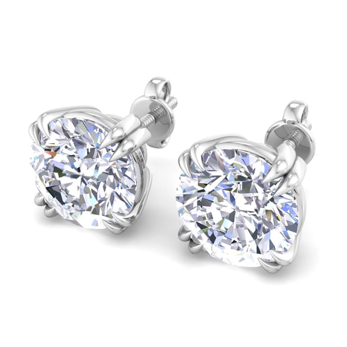 6 Carat Lab Grown Diamond Earrings In 14 Karat White Gold, Double Prong Setting
