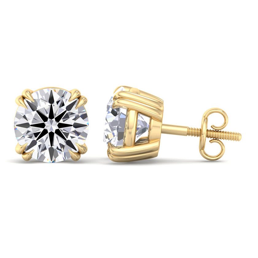 8 Carat Lab Grown Diamond Earrings In 14 Karat Yellow Gold, Double Prong Setting