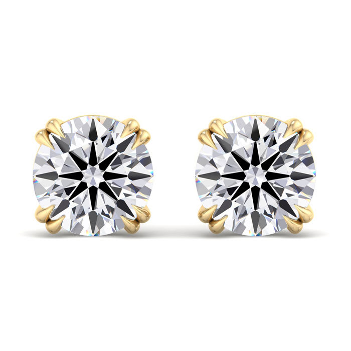 8 Carat Lab Grown Diamond Earrings In 14 Karat Yellow Gold, Double Prong Setting
