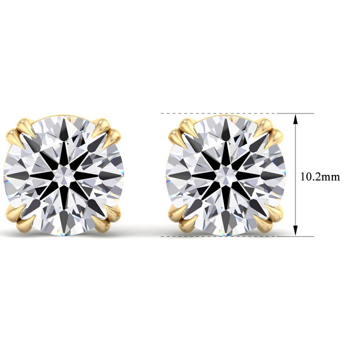 8 Carat Lab Grown Diamond Earrings In 14 Karat Yellow Gold, Double Prong Setting
