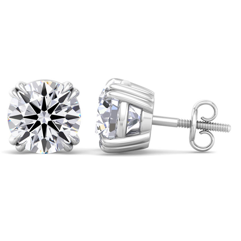 10 Carat Lab Grown Diamond Earrings In 14 Karat White Gold, Double Prong Setting
