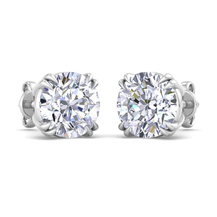 10 Carat Lab Grown Diamond Earrings In 14 Karat White Gold, Double Prong Setting
