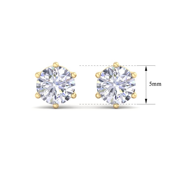 1 Carat Lab Grown Diamond Earrings In 14 Karat Yellow Gold, 6-Prong Setting