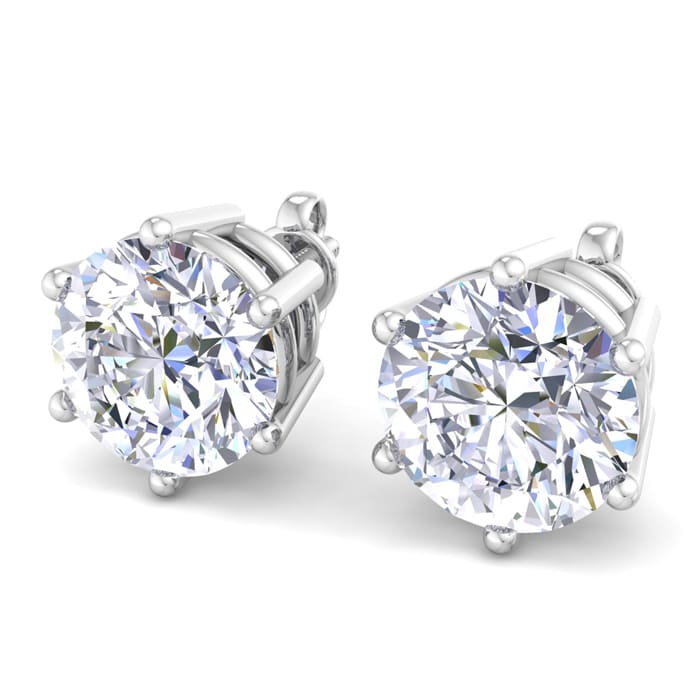 10 Carat Lab Grown Diamond Earrings In 14 Karat White Gold, 6-Prong Setting
