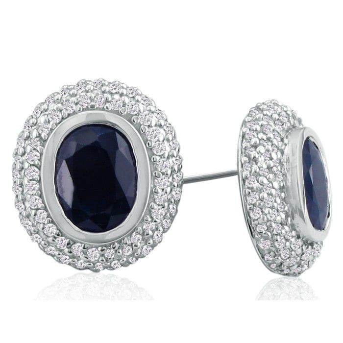 5 1/2ct Sapphire and Diamond Earrings in 14k White Gold