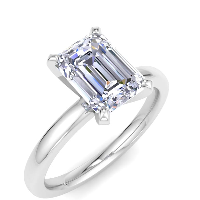 2 Carat Emerald Cut Lab Grown Diamond Ring In 14K White Gold, Solitaire
