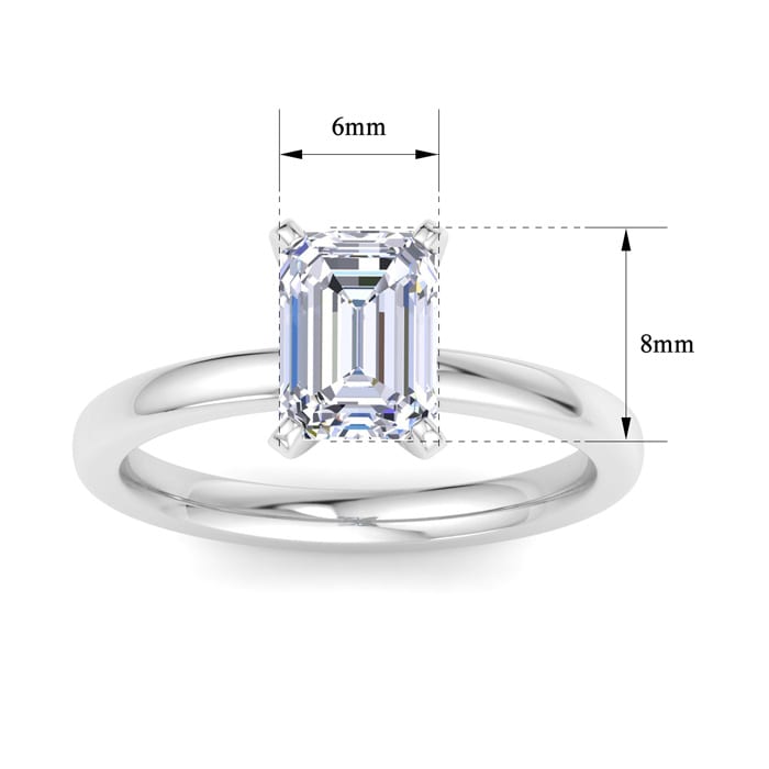 2 Carat Emerald Cut Lab Grown Diamond Ring In 14K White Gold, Solitaire