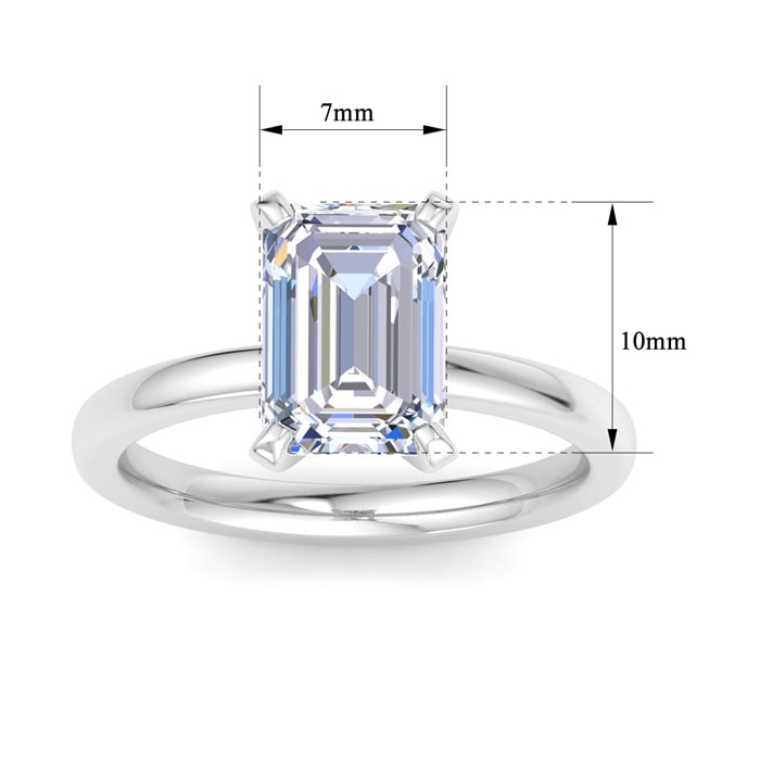 3 Carat Emerald Cut Lab Grown Diamond Ring In 14K White Gold, Solitaire