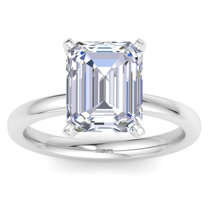 4 Carat Emerald Cut Lab Grown Diamond Ring In 14K White Gold, Solitaire