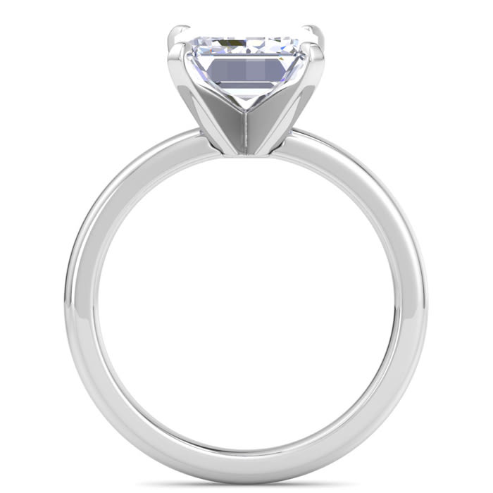 4 Carat Emerald Cut Lab Grown Diamond Ring In 14K White Gold, Solitaire