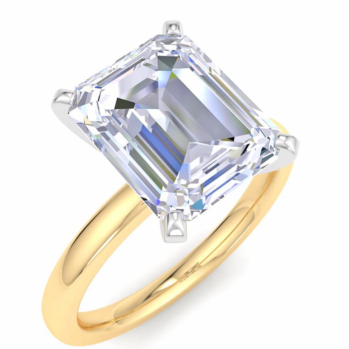 4 Carat Emerald Cut Lab Grown Diamond Ring In 14K Yellow Gold, Solitaire