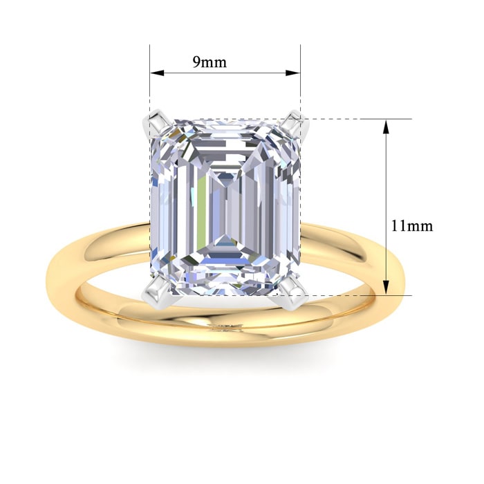 5 Carat Emerald Cut Lab Grown Diamond Ring In 14K Yellow Gold, Solitaire