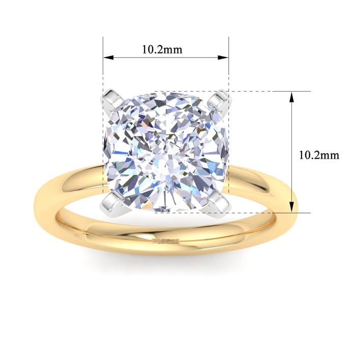 4 Carat Cushion Cut Lab Grown Diamond Ring In 14K Yellow Gold, Solitaire
