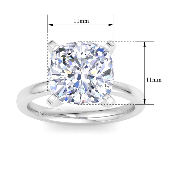 5 Carat Cushion Cut Lab Grown Diamond Ring In 14K White Gold, Solitaire